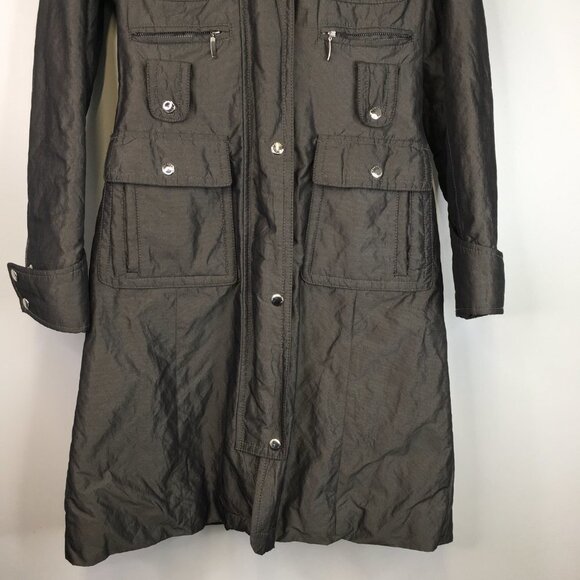 Laundry by Shelli Segal Fur Trim Hood  Long Jacket Green Size XS - Picture 3 of 16